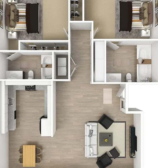 2 Bed 2 Bath A Floorplan Diagram