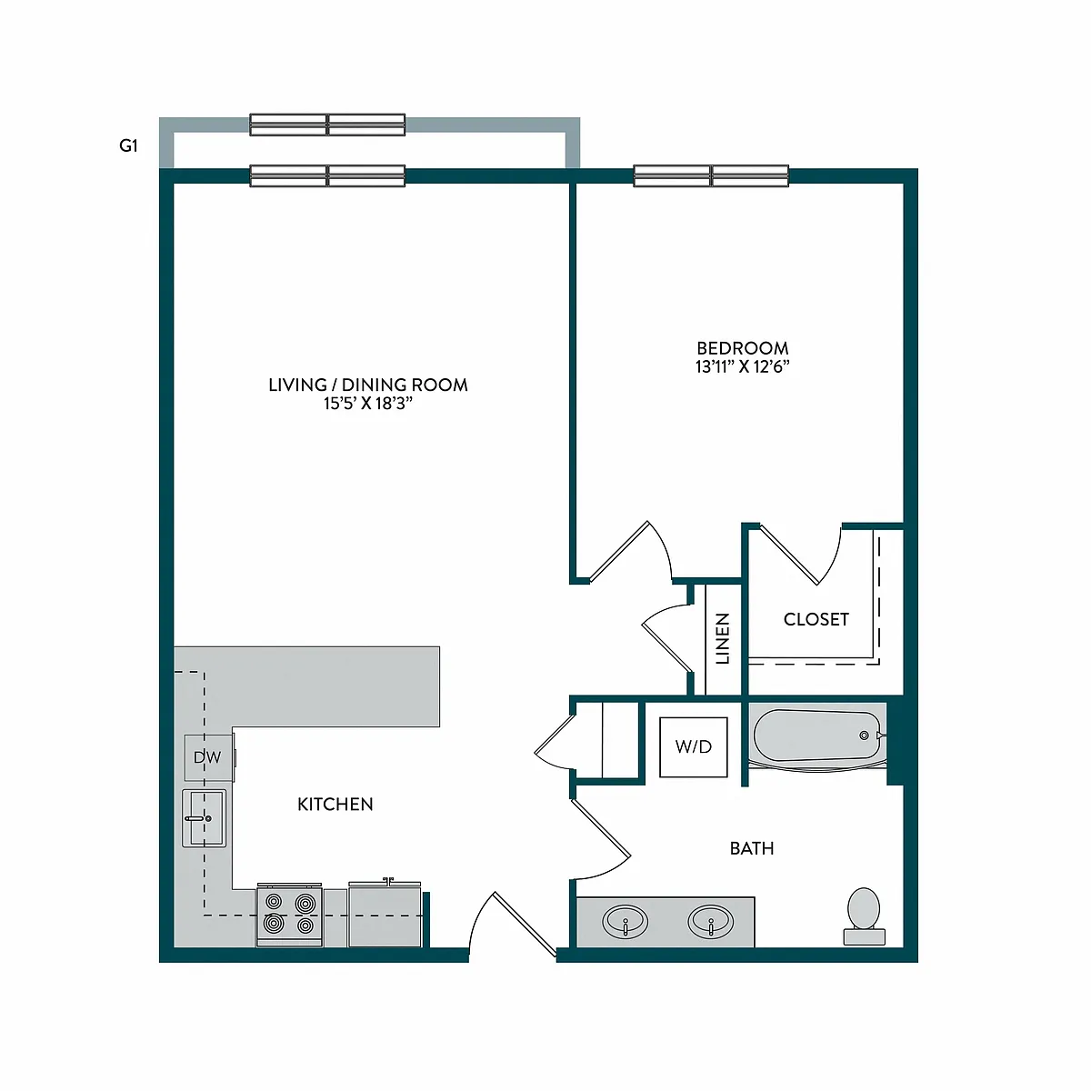 Floor plan 1BR 1BA S