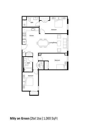 Floor plan 2B2B-D 1060sf