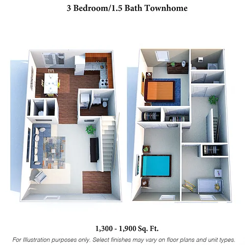 Floor plan 3 Bedroom 1.5 Bath Townhome
