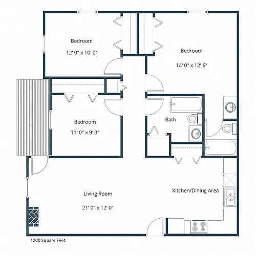 Floor plan Three Bedroom 32B