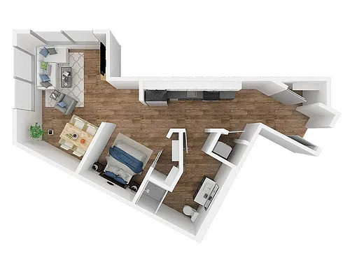 Floor plan Open 1 Bed, 1 Bath O1