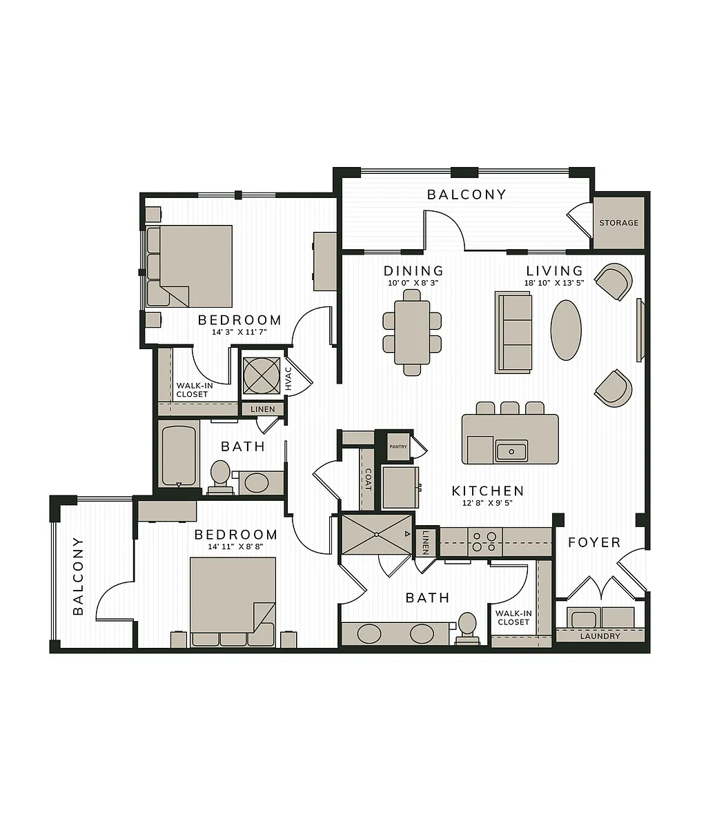 Floor plan The Melton | 2 Bed | 2 Bath