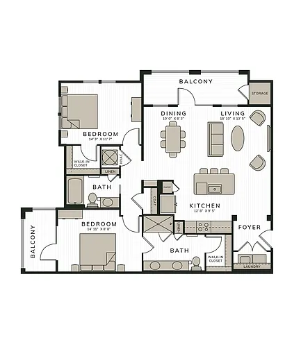 Floor plan The Melton | 2 Bed | 2 Bath