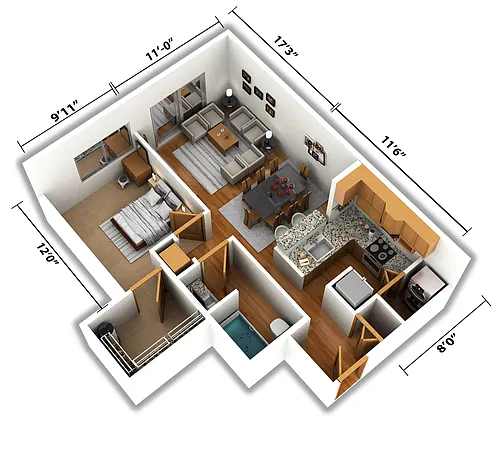 Floor plan 1 Bedroom, 1 Bath
