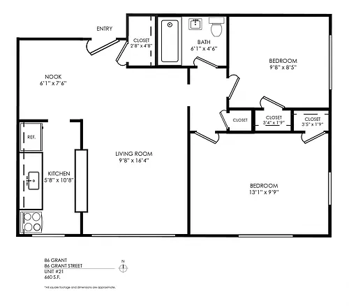 Floor plan 86 Grant 2 Bedroom x 1 Bath