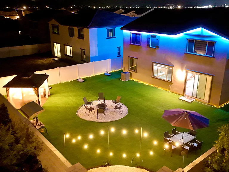 Backyard Night View - Modern Smart LED Lights pre-installed