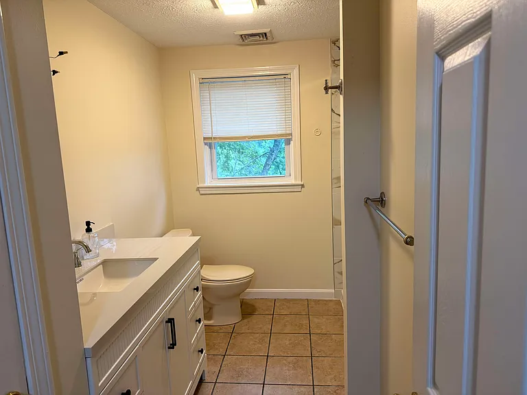Renovated full bath, new vanity and large lighted mirror and tiled shower