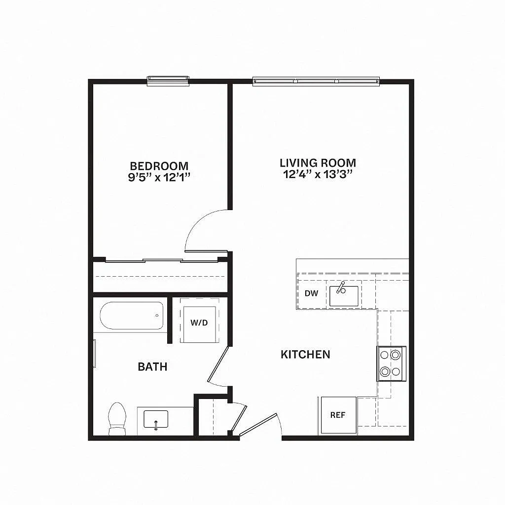 Floor plan Traditional One Bedroom C14