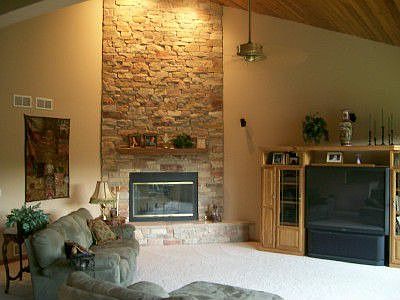 Stone fireplace, living room