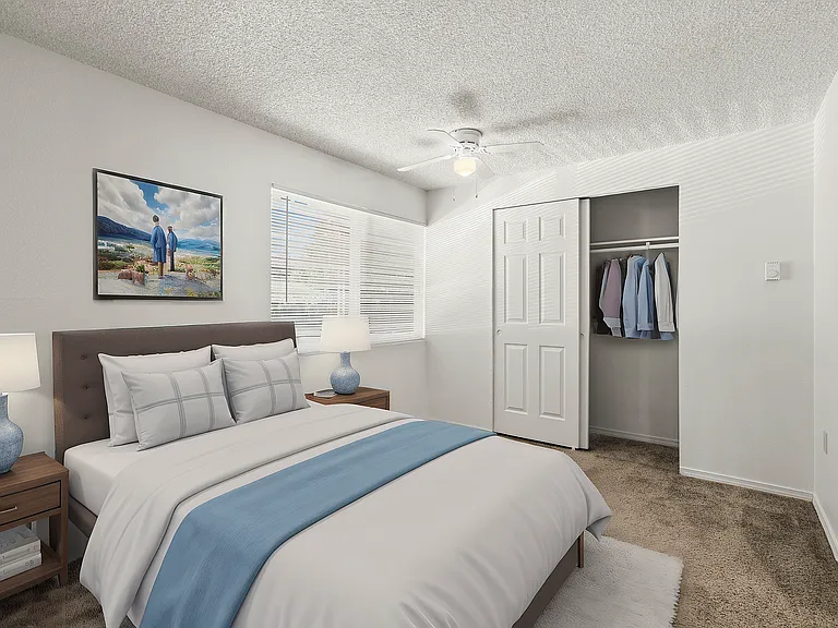 Relax in this bright and cozy bedroom, designed for ultimate comfort and tranquility.