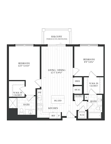 Floor plan 2 Bed/2 Bath-2B-2-C-The Barrett