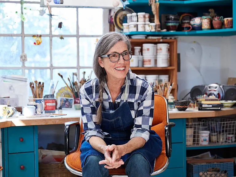 Active Lady in Art Studio