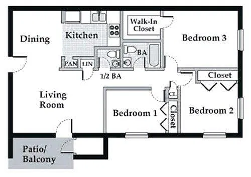 Floor plan THREE BEDROOM