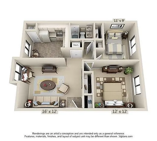 Floor plan 2 Bedroom 1 Bath