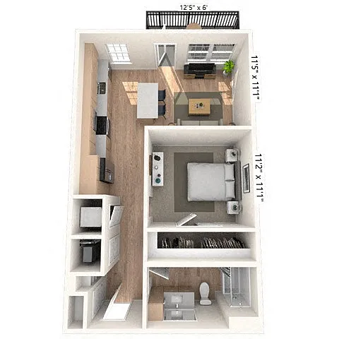 Floor plan A1 1x1 642 SF