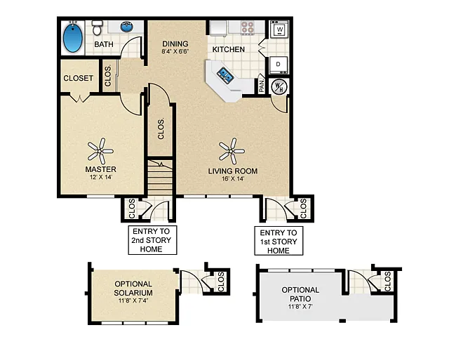 Floor plan 1 Bed, 1 Bath D