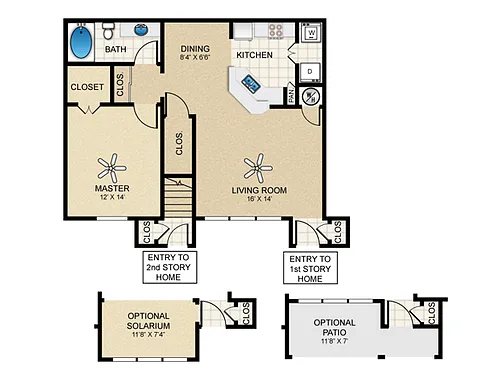 Floor plan 1 Bed, 1 Bath D