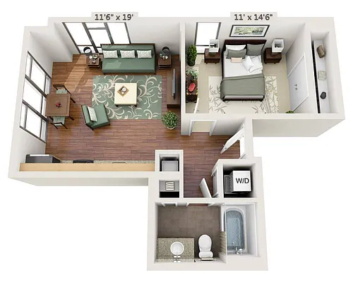 Floor plan One Bedroom A1A