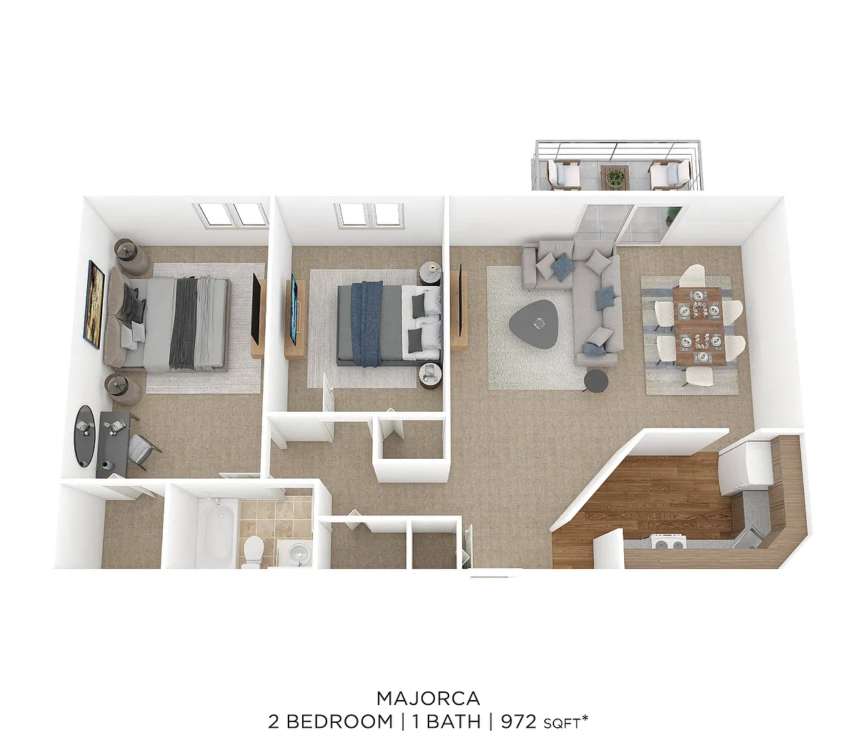 Floor plan Two Bedroom- 972 sqft