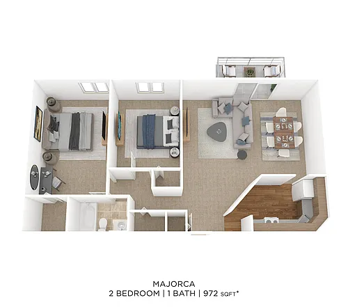 Floor plan Two Bedroom- 972 sqft