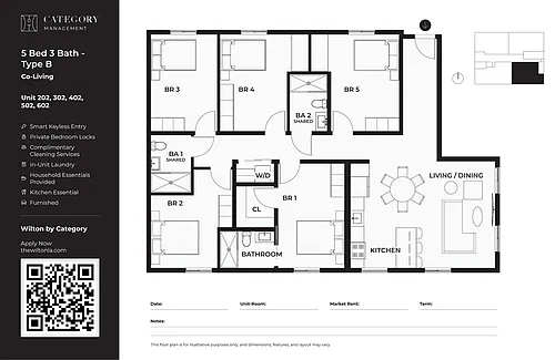 Floor plan 202 302 402 502 Private Bedroom 5 Bed 3 Bath B