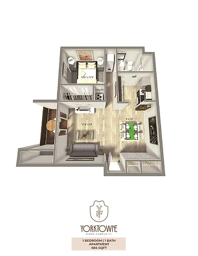 Floor plan 1 Bed 1 Bath