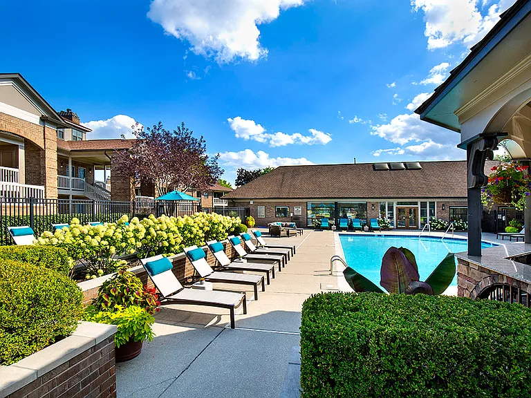 Resort-inspired pool with lounge seating