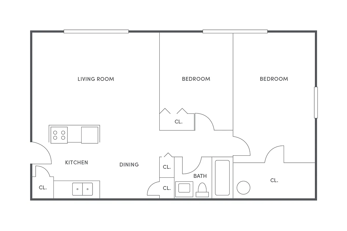Floor plan 2 BR, 1 BA- Upgrade