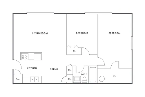 Floor plan 2 BR, 1 BA- Upgrade