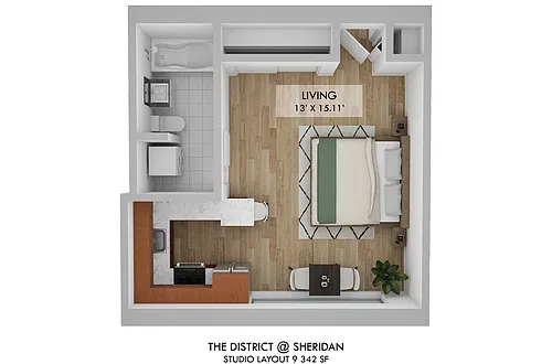 Floor plan Studio One Bath 09