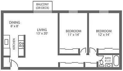 Floor plan 2 Bed | 1 Bath