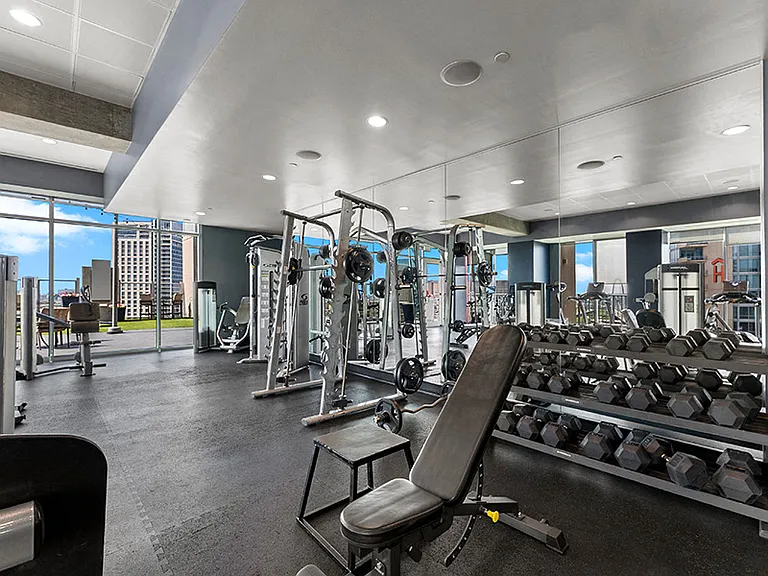 Ample cardio and weight equipment and separate yoga studio