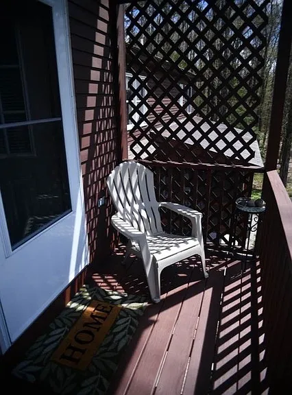 Outside balcony looking to the mountains.