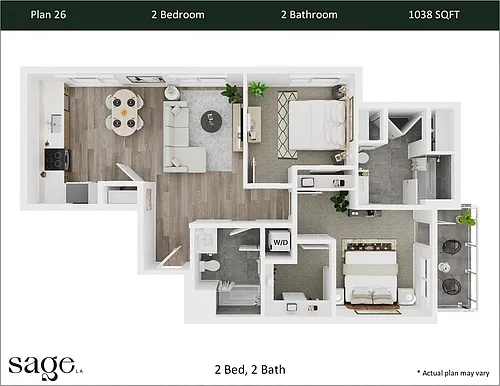 Floor plan 2 Bedroom, 2 Bath Plan 26
