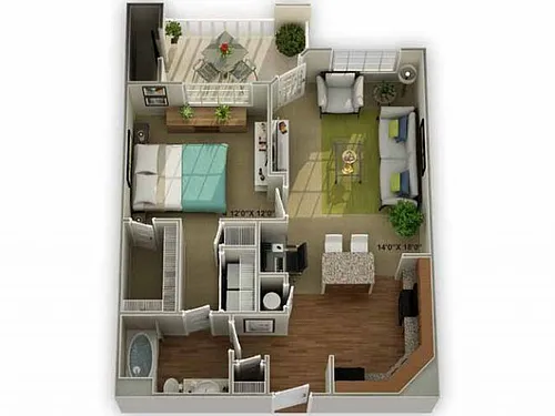 Floor plan A2 The Meadowview - 1 Bedroom, 1 Bathroom