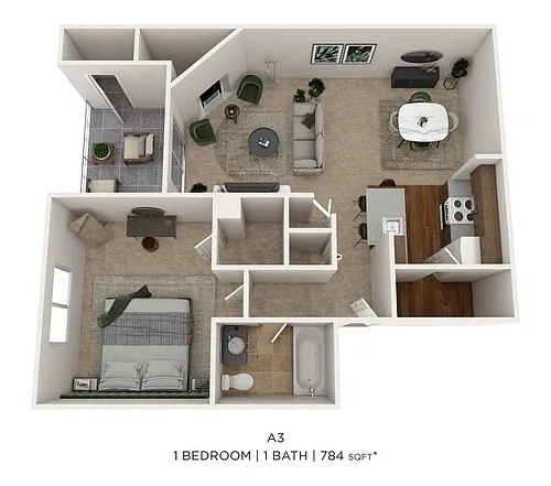 Floor plan One Bedroom- 784 sqft
