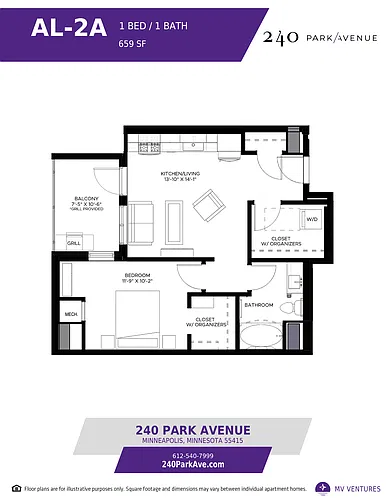 Floor plan $2.47/sq.ft. - One Bedroom AL-2A