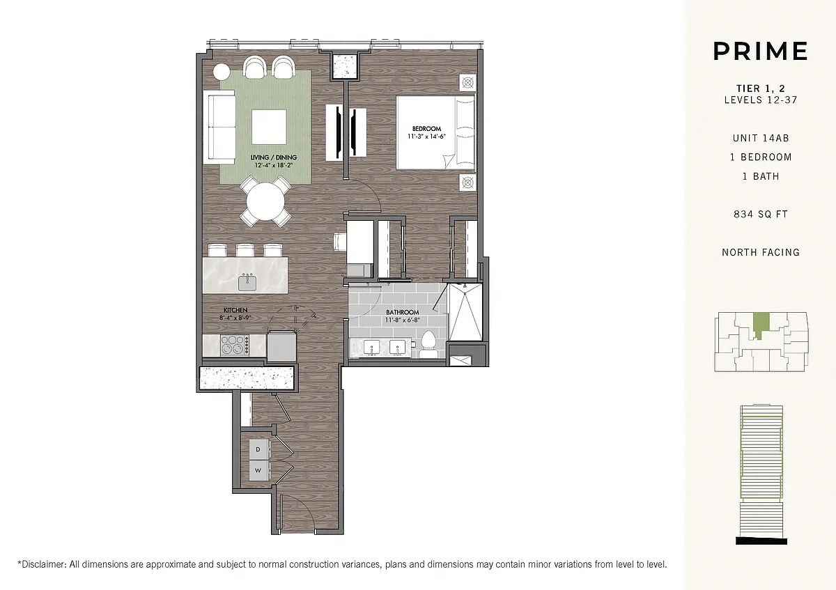 Floor plan Prime One BR Stack 14