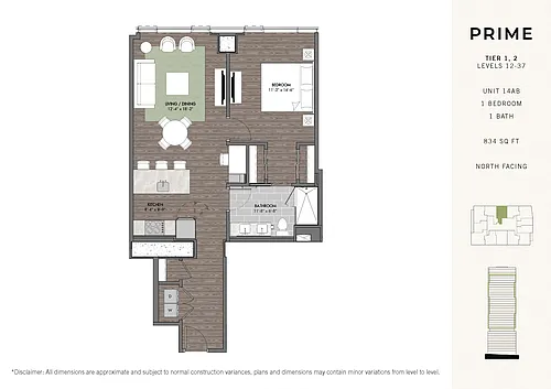 Floor plan Prime One BR Stack 14