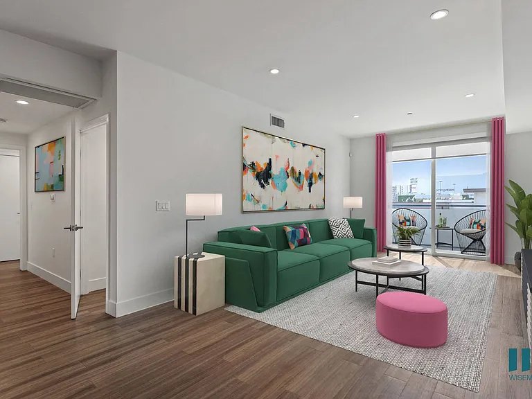 Spacious Living Room with Recessed Lighting, Vinyl Flooring, and Patio