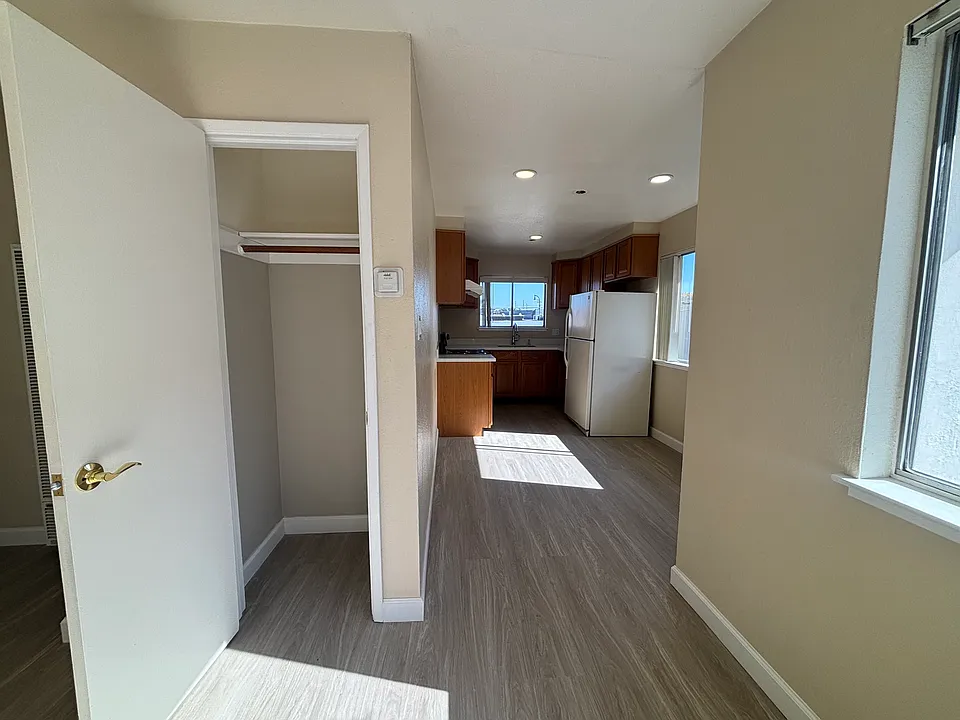 Living room closet and kitchen