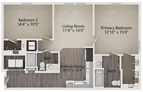 Floor plan H2 - Two Bedroom ADA accessible