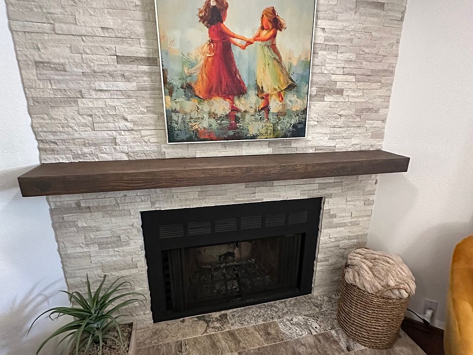 Natural stone fireplace in the living room