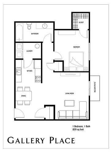 Floor plan 1 Bedroom, 1 Bath