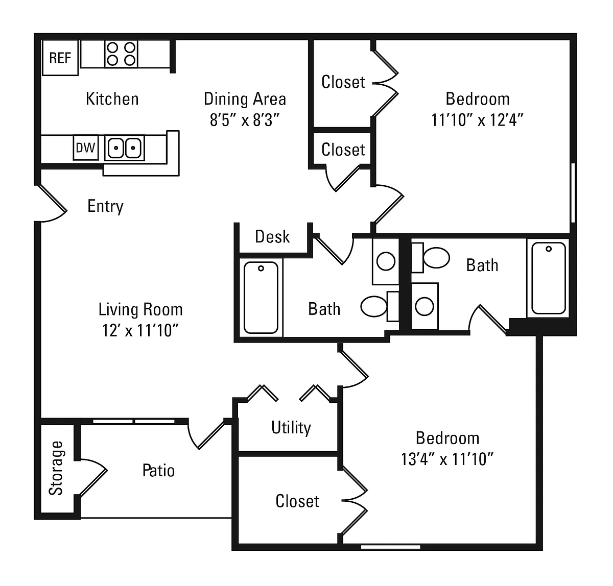 Floor plan 2 Bed, 2 Bath B