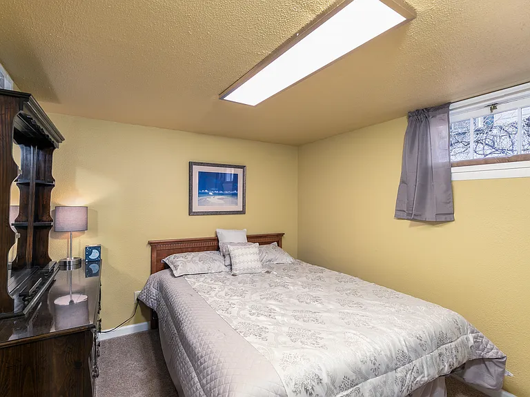 Queen bed downstairs furnished as seen here.