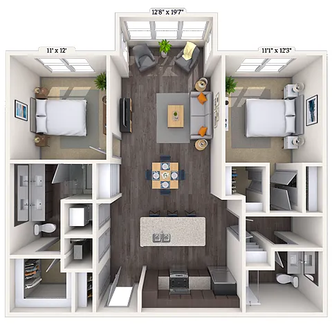 Floor plan Traditional 2x2 1130 SF-FP