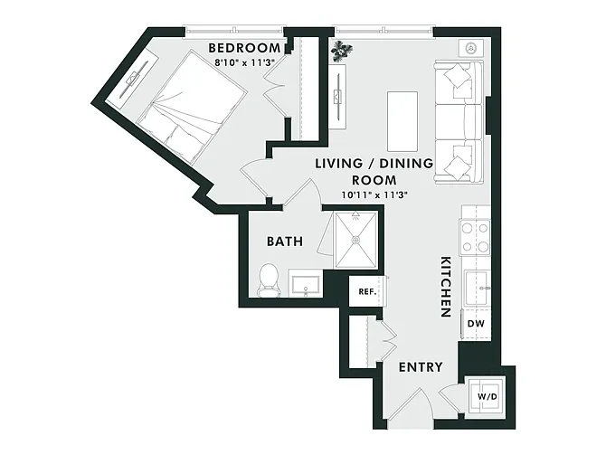 Floor plan A2 | Jr 1 Bed | 1 Bath
