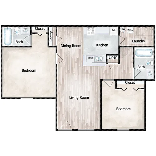 Floor plan 2 Bed 2 Bath